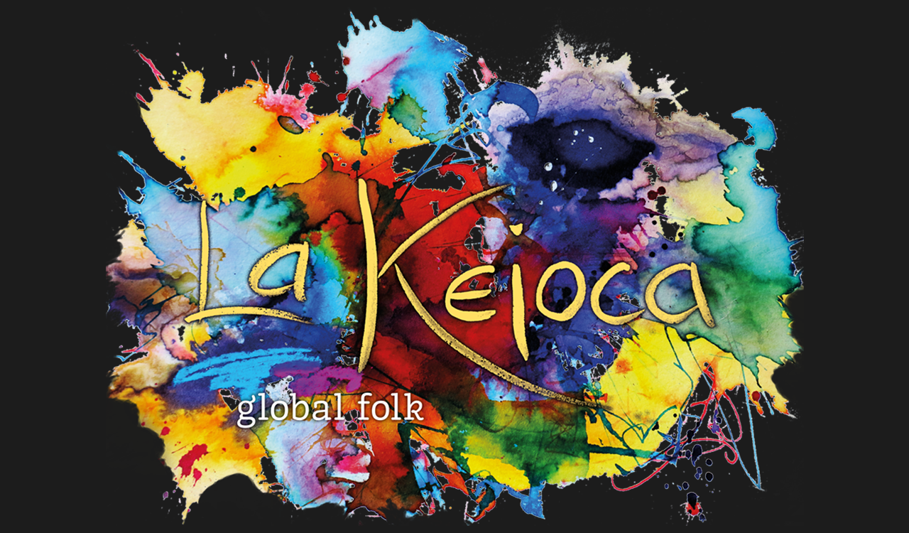 Logo der Band La Kejoca: Farbige Kleckse mit Schriftzug "La Kejoca" und kleiner: "global folk"